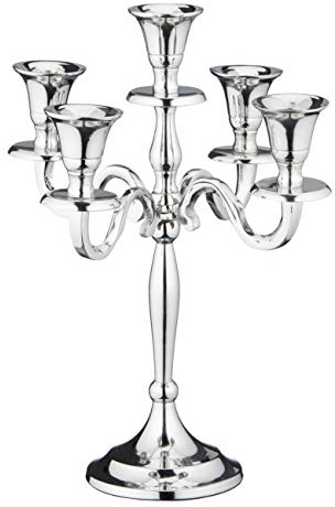 Cepewa Kerzenständer Kerzenleuchter 5-armig Metall Silber Kandelaber Stabkerze Teelicht Aluminium vernickelt (27 cm)