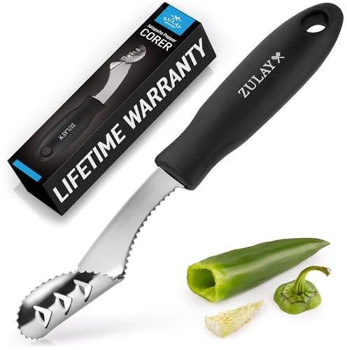 Zulay Kitchen Jalapeno Corer & Seed Remover – 430 Stainless Steel Pepper Coring Tool with Serrated Blade for Effortless Deseeding – Chili, Bell Pepper and Jalapeno Core Remover for Cooking & Grilling