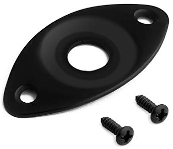 Holmer Guitar Jack Socket Plate Curved Recessed Oval Football Style Output Jack Plate Compatible with Les Paul Ibanez Jackson Guitar or Bass Parts with Screws Black.