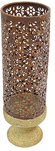 Portacandela antivento con base in cemento, colore ruggine, 35 x Ø 11 cm