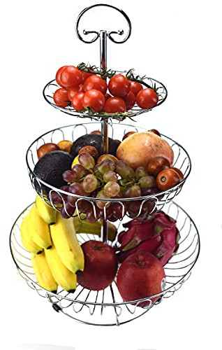 Cesto per frutta 3 piani - Alzata per frutta - Supporto per Porta Frutta in metallo - 45X30CM - Colore Argento