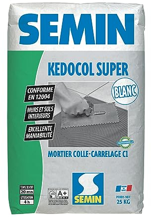 Mortier Colle pour Carrelage Kedocol Super Blanc Semin, Poudre, Intérieur, sac de 25 kg