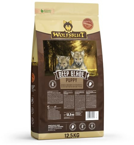 WOLFSBLUT – Deep Glade Puppy | Trockenfutter mit natürlichen Zutaten und wertvollen Superfoods für heranwachsende Hunde. Getreidefreies Alleinfutter ohne Zusatzstoffe im Beutel | 12,5kg Hirsch
