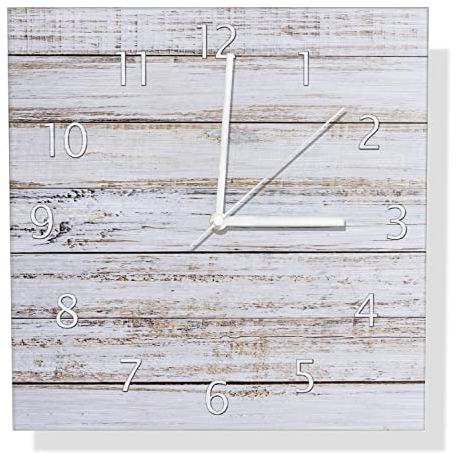 Wallario Design Wanduhr Helle Holzstruktur - Muster - Alter Dielenfußboden aus Aluverbund, Alu-Uhr Größe 30 x 30 cm, weiße Zeiger mit Metalloptik