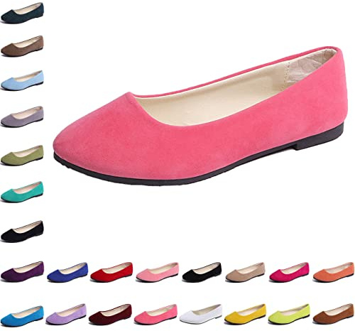 Hwalleum Women's Ballet Flats, Womens Simple Casual Flat Shoes Solid Color Pumps Ladies Girls Dolly Ballet Ballerina Work Smart Office Formal Comfort Pointed Toe Slip On Flats Shoes
