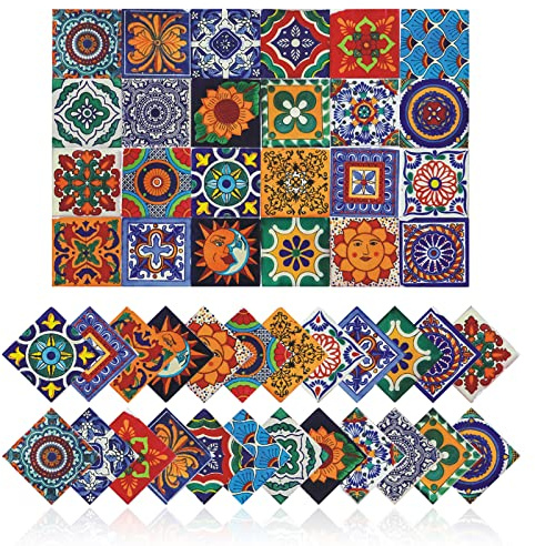 Tile Stickers Wall Decor Bathroom Kitchen Wall Sticker Waterproof PVC Decoration Stickers - 2D Sticker with Retro Design in Mosaic Style (Style-1, 4 x 4 Inch)