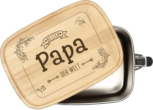 Tassenbrennerei Brotdose - Bester Papa der Welt - 1000ml Edelstahl mit Bambusdeckel mit Gravur - Geschenk für Vater (Papa)