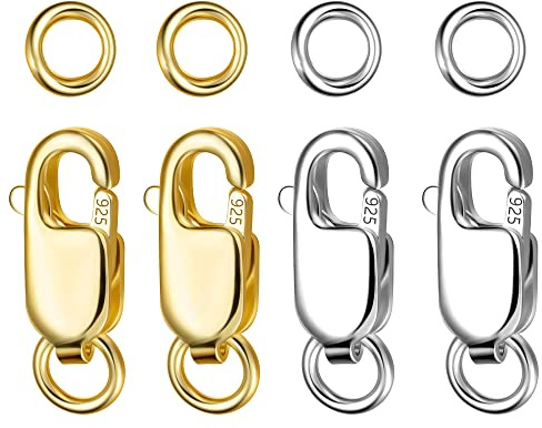8PCS Silver Large Lobster Claw Clasps with Jump Rings Gold Jewelry Clasps | Gold Silver Clasps for Jewelry Making Large, Lobster Claw 12mm Split Rings 4mm Replaced, like pearl necklace, rusting, fading
