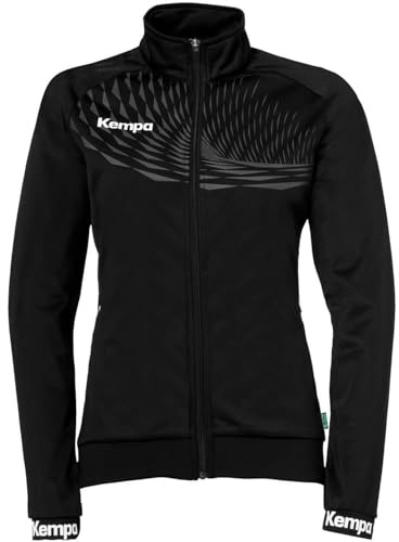 Kempa Wave 26 Poly Jacket Women Damen Mädchen Sport Fußball Trainingsjacke Sweatshirt Jacke Sweatjacke - elastisches Trainings-Sweatshirt mit Reißverschluss-Taschen, XL,schwarz/anthra