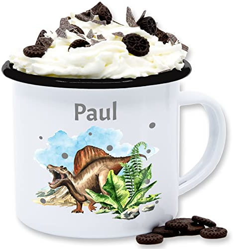 Emaille Tasse Blechtasse - Dinosaurier Geschenk Dino Geschenke Dinos I - 300 ml - Weiß Schwarz - tier name tassen tieren t rex saurier personalisierte dinosaur zum personalisieren dinosaurs