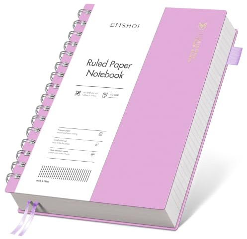 EMSHOI A5 Notebook Lined 300 Pages/150 Sheets, Wirebound Spiral Notepad, 100gsm Thick Paper, Waterproof Hardcover, Writing Journal for Women Men Work Office School, 14.5 x 21cm, Purple
