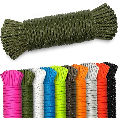 AMZoutdoor® 4 mm reflekterande paracord 550 lina | reflekterande paracordsnöre | utomhusutrustning | utomhus camping | paracordsnören (olivgrön/kamouflagefärg reflekterande, 5 meter)