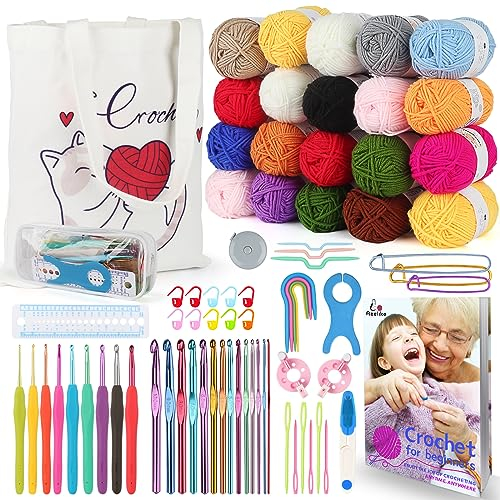 Aeelike Häkelnadel Set Häkelset für Anfänger mit 20 Häkelgarn, Häkeln für Anfänger Set