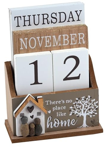 Lesser & Pavey Love & Affection Wooden Home Calendar | Perpetual Desk Calendar for Daily Date Display | Rustic Decorative Calendar Block for Office or Home Décor