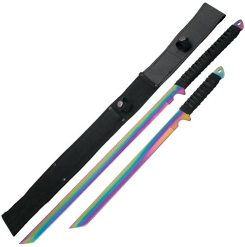 G8DS® Bushcraft Messer Set mit Rainbow Nylon-Scheide - Survival und Jagdmesser für Wandern, Camping, Garten - Überlebensmesser Outdoor mit Gürtel