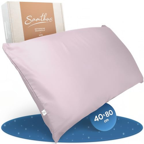 Samthus Kopfkissenbezug 40x80 Baumwolle Satin - Oeko-Tex Made In Green - Himmlisch weicher Schlaf mit atmungsaktivem Kissenbezug - 1x Kissenhülle mit Reißverschluss - Rosa