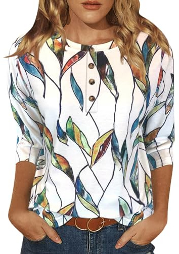 JomeDesign Womens Summer Tops 2024 Crew Neck 3/4 Sleeve T-Shirts Loose Casual Blouses