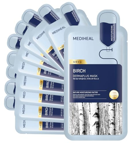Mediheal Dermaplus Birch Mask (10 counts) - Daily Vegan Mask for Moisturizing Skin with Panthenol & Hyaluron, Korean Self Skin Care Sheet Mask