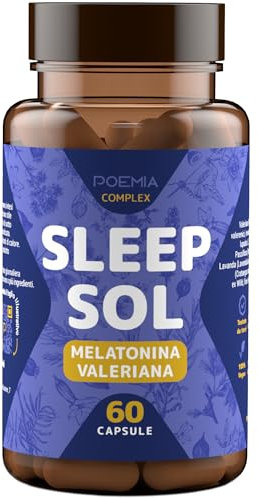 Integratore Per Dormire La Notte 500mg Valeriana e Melatonina Forte 1mg Azioni 6 in 1 L-Glicina Luppolo Lavanda Passiflora Biancospino Naturale Regola il Sonno Profondo di Adulti 60 Capsule Sleep Sol