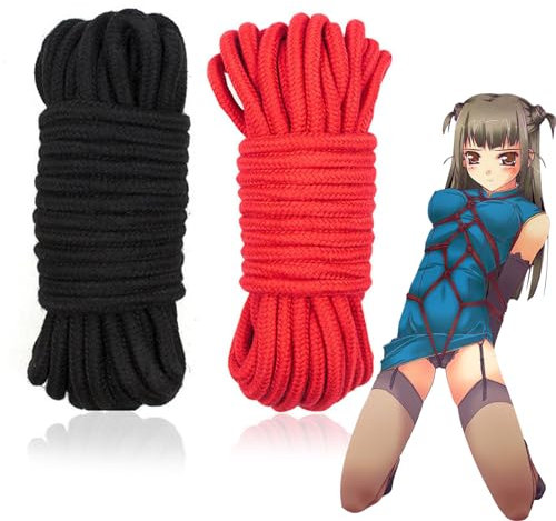 FLUTOY 2 x 10 M Bondage Seil,Fesselseil Baumwollseil Fesseln Sex Set SM Sexspielzeug extreme Paare BDSMs Spielzeug extrem Sklavin erotisches Sexspielzeug für Paare extrem sex (schwarz+rot)