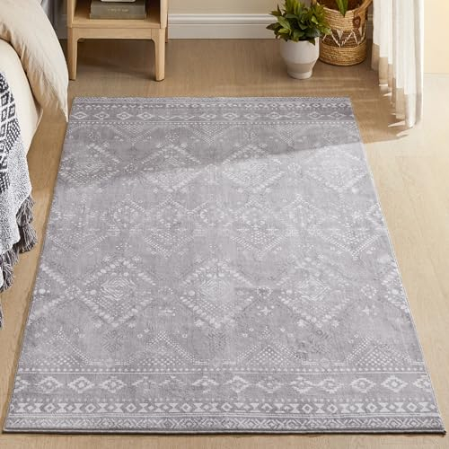 SONGMICS HOME Boho Teppich, 120 x 170 cm, Schlafzimmer Teppich, Wohnzimmerteppich, rutschfesterteppich, waschbarerteppich, flauschig, Dekoration, für Wohnzimmer, hellgrau TAR027G01