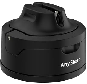 AnySharp Evo Messerschärfer, Freihändige Sicherheit, PowerGrip Saugnapf, Sicheres Schärfen aller Küchenmesser, Ideal für gehärteten Stahl & Wellenschliff, Weltbeste Qualität, Kompakt, Schwarz