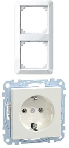 Bundle aus Schneider Electric Merten 382191 1-M-Rahmen für Steckose und Schalter, 2-fach, polarweiß glänzend + Schneider Electric Merten MEG2301-0319 Einsatz