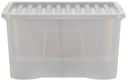 Wham Crystal 60 Liter Storage, Heavy Duty Plastic Storage Box With Lids Home Office Stackable Nestable, Large Storage Boxes With Lids 60 x 40 x 33 cm - Tint Grey (Pack of 5)