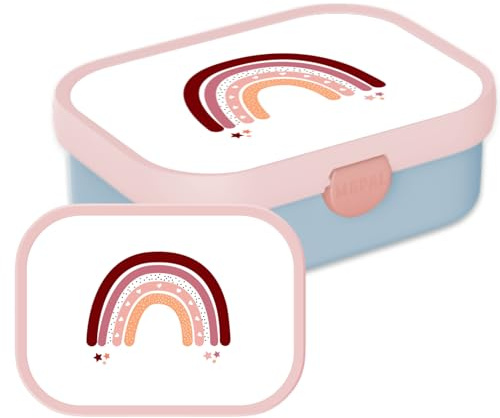 Mepal Campus Lunchbox Regenbogen – 750 ml – Rosa | Bento Brotdose für Kinder Schule & Kindergarten – Snackbox mit Bento-Einsatz & Gabel – Clip-Verschluss – Spülmaschinenfest