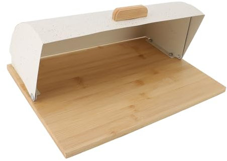 shenruifa Boîte à Pain en Bois et Fer, Conteneur de Stockage de Pain à Côtés Plats avec 3 Pots de Rangement pour Comptoir de Cuisine (Blanc)