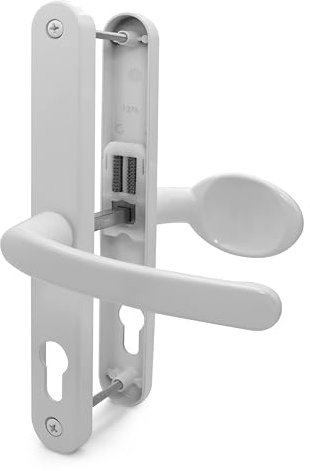 TSS White UPVC Door Handle Pair Set with Lever and Pad, Suits Fullex Locks, Sprung, 68mm PZ (Centres), 215mm Screw to Screw, Backplate 245mm x 32mm, Replacement PVC Door Handle in White