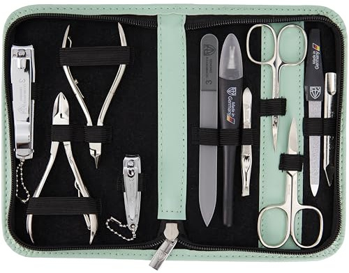 DREI SCHWERTER - Germany 10-tlg. Maniküreset 'Spezia' | Nageletui in Kunstleder mint | Inhalt: Nagelschere, Hautschere, Nagelzange, Pinzette, Glasnagelfeile uvm