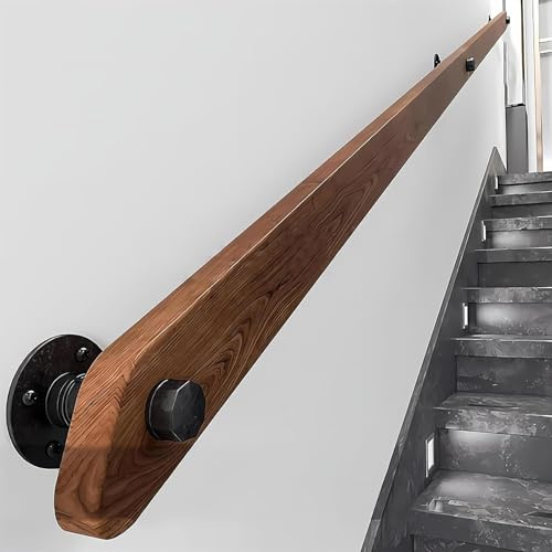 KEPMOGOH 50–440 cm ledhänder, rund trappramp i trä för väggmontering, säkerhetsramp för äldre, stödstång för händer i korridorer, komplett kit (A, 200cm)