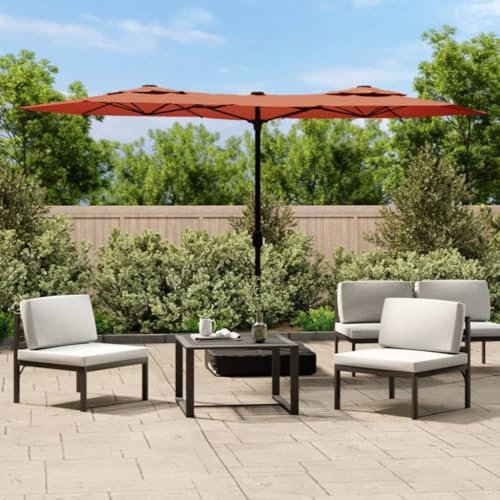 Sufrk Ombrellone a Doppia Testa con LED Terracotta 316x240 cm-Ombrellone da Giardino Doppio con Apertura a Manovella