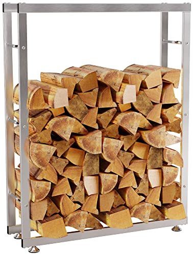 DELUKE® Kaminholzregal innen Metall SATLO - für Feuerholz | Brennholzregal innen Kaminholzständer Kaminholzhalter Feuerholzregal Innen| Edelstahl, 25x80x125cm