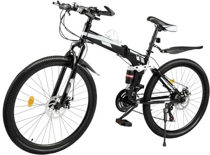 KLOOLIVE Mountainbike Faltrad 21 Gang 26 Zoll Klapprad Erwachsene Fahrrad Verstellbares MTB mit Scheibenbremse Warnlicht Schwarz