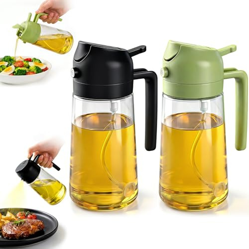 Dictien Pulvérisateur d'huile 2 en 1 pour huile alimentaire, 470 ml, vaporisateur d'huile de qualité supérieure, pour friteuse à air chaud, vert et noir