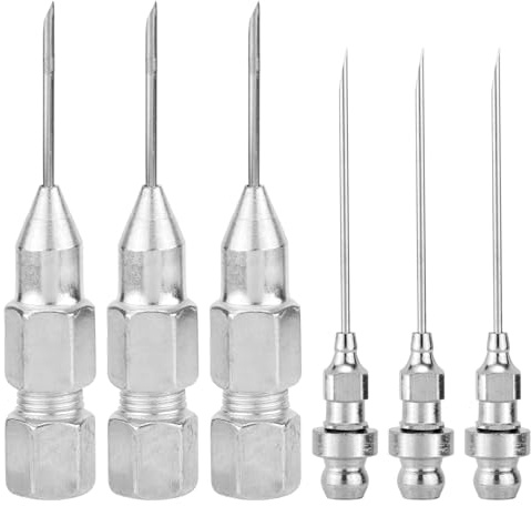 6stk Nadeldüse für Fettpresse, 3 Nadel für Fettinjektor Und 3 Werkzeug für Fettarmaturen Abnehmbare Nadelspitze für Fettpresse für Fettinjektion Verwendet in Engen Räumen und Tiefen Metalllöchern