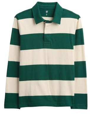 GAP Boys Long Sleeve Rugby Polo Green Stripe L