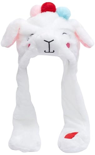 Mütze mit beweglichen Ohren, süße Schaf-Tiermütze mit beweglichen Ohren, weiche Plüsch-Lustige Mütze mit Pfoten für Unisex-Winter-Weihnachtsgeburtstagsgeschenke, weiße lustige Mütze, Hasenmütze, Mütze