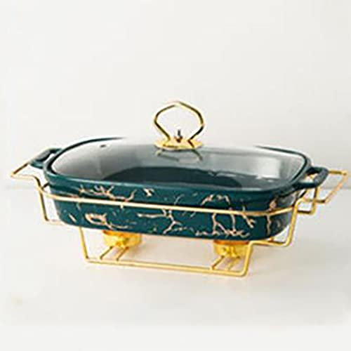Marble Finish Rectangular Ceramics Chafing Dish Set for Buffet, Weddings, Parties, Banquets & Catering Events - Elegant Green s for Food Display