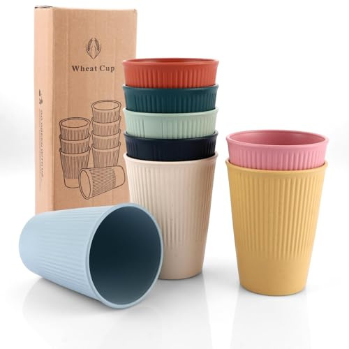 LOLYSIC 16 stycken färgglada plastmuggar, campingmuggar, okrossbara återanvändbara dryckeskoppar av hälsosam PP, drickkoppar barn, multifunktionella kaffekoppar för te, mjölk (8 färger)