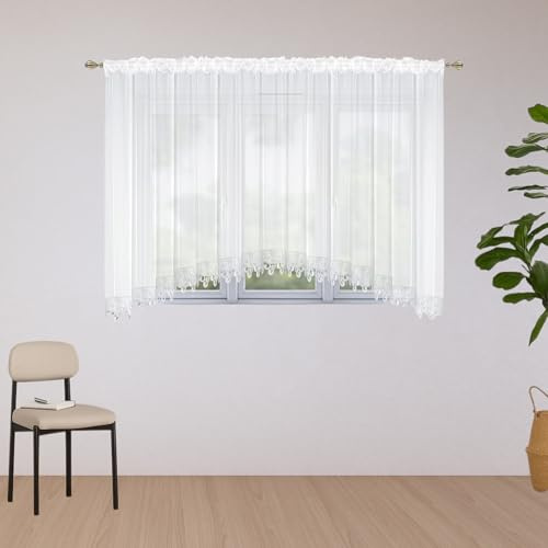 DRAPELLA Gardinen Wohnzimmer MALEZJA 400x150cm Lang - Vorhänge Wohnzimmer Halbtransparent in Weiß Farben - Schön Gardine Vorhang für Schlafzimmer