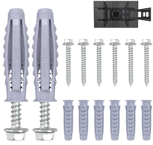 20 Sets M10x50mm Masonry Wall Plugs & Concrete Screws – Heavy Duty Coach Screws for Brick Wall, TV Bracket, Fence, Shelves – Zinc Plated Strong Grip Fixings Set