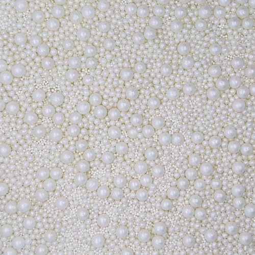 White pearl mix cupcake sprinkles (50g). Glimmer Birthday party cake decorations for home baking. Edible ball toppers for decorating wedding and anniversary bakes. (White)