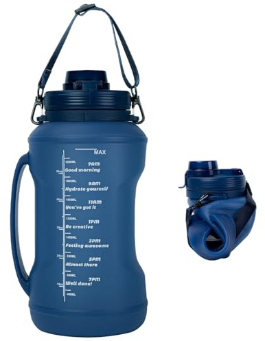 Uncle Yang Faltbare Trinkflasche 2L – Große Wasserflasche aus medizinischem Silikon – BPA-frei, auslaufsicher, tragbar, perfekt für Sport, Fitnessstudio und Reisen (Indigo)