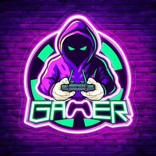 Timogift Gamer Neon Sign, LED Video Neon Light Sign for Game Room Decor, UV Printed Game Neon Lights for Bedroom Wall Decor Game Room Party Decoration, Best Christmas Gamer Gifts for Teenage Boy 02