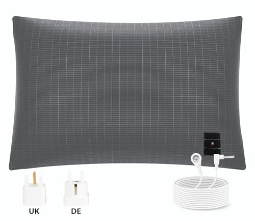 E-ROOM TREND Grounding Pillowcase | with 5m Grounding Cord | 10% Pure Conductive Silver Fiber 90% Organic Cotton Fit Standard UK Pillow | for Better Sleep Earthing Therapy (GP5192G) | 51 x 92cm