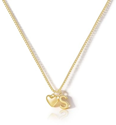 HANLI Collana Personalizzata Con Nome Cuore Iniziale S Donna Oro Placcato 14K Anallergici Leggeri Trendy Gioielli di Moda per le Donne