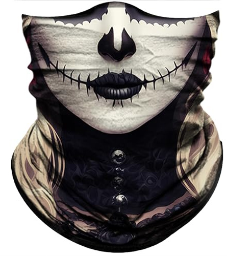 Cache-Cou Femmes Visage Blanc Lèvres Noires Nez Écharpe Demi-Visage Balaclava Cache Cou Elastique Élastique pour Randonnée Moto 25X50 Cm